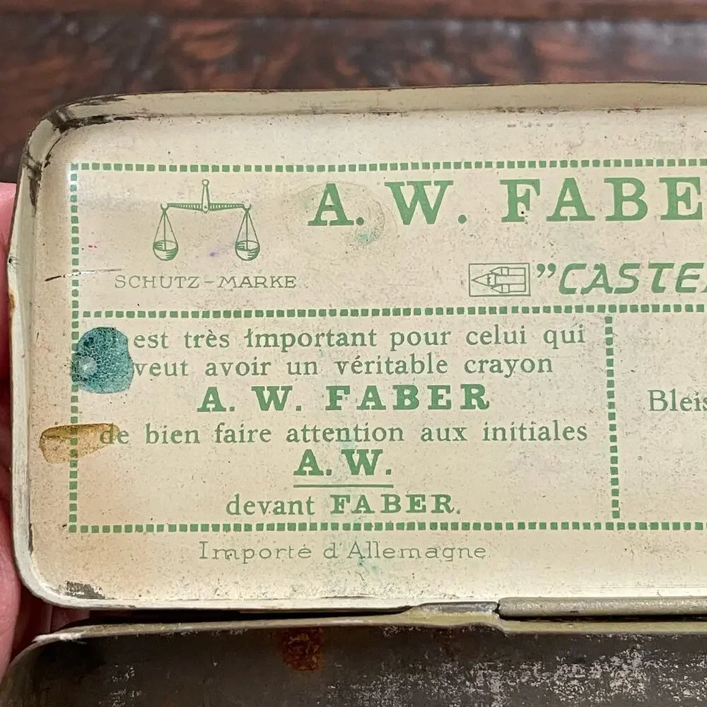 AW Faber Castell Pencil Tin Case Box Vtg Metal Germany EMPTY Draw Drafting READ